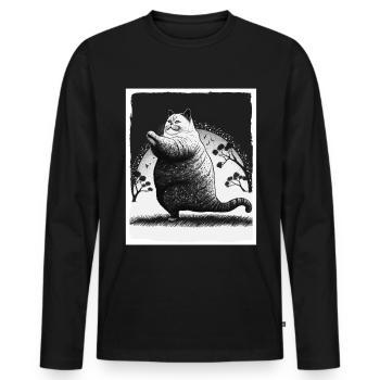 Kuschelige Katze Yoga Meditation Meditieren Grunge - Männer Premium Bio Langarmshirt - Schwarz - Vorne - Nico (187cm)
