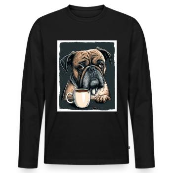 Dog Bulldog Coffee Cup Morning Grouch Cocoa Pug - Men's Premium Organic Long Sleeve Shirt - black - Front - Nico (187cm)