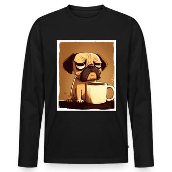 Dog Bulldog Coffee Cup Morning Grouch Cocoa Pug - Men's Premium Organic Long Sleeve Shirt - black - Front - Nico (187cm)