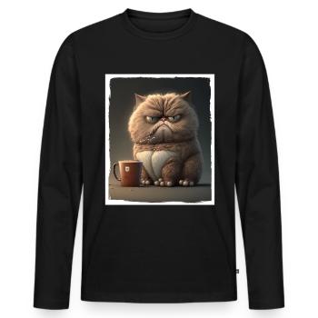 Cat Kitten Coffee Cup Morning Grouch Cocoa - Men's Premium Organic Long Sleeve Shirt - black - Front - Nico (187cm)