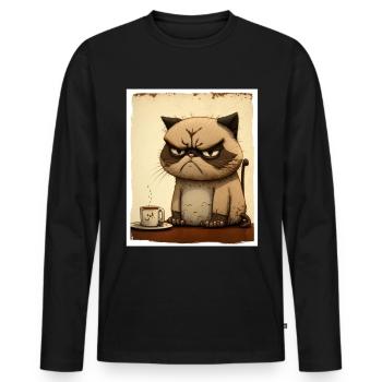 Cat Kitten Coffee Cup Morning Grouch Cocoa - Men's Premium Organic Long Sleeve Shirt - black - Front - Nico (187cm)