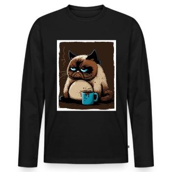 Cat Kitten Coffee Cup Morning Grouch Cocoa - Men's Premium Organic Long Sleeve Shirt - black - Front - Nico (187cm)