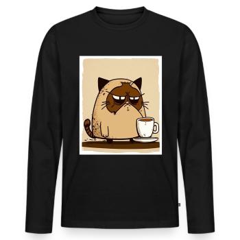 Cat Kitten Coffee Cup Morning Grouch Cocoa - Men's Premium Organic Long Sleeve Shirt - black - Front - Nico (187cm)