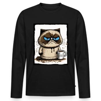 Cat Kitten Coffee Cup Morning Grouch Cocoa - Men's Premium Organic Long Sleeve Shirt - black - Front - Nico (187cm)