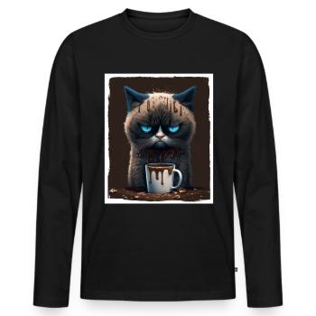 Cat Kitten Coffee Cup Morning Grouch Cocoa - T-shirt manches longues Premium bio Homme - noir - Devant - Nico (187cm)