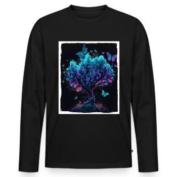 Tree Butterflies Abstract Nature Forest Grunge - Men's Premium Organic Long Sleeve Shirt - black - Front - Nico (187cm)