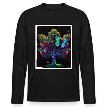 Arbres Papillons Abstrait Nature Forêt Grunge - T-shirt manches longues Premium bio Homme - noir - Devant - Nico (187cm)