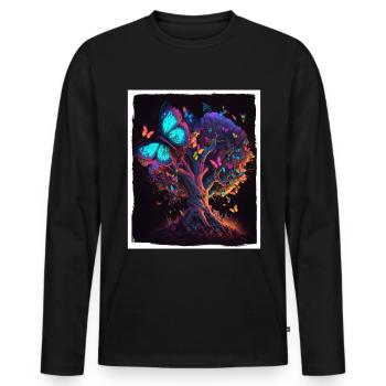Tree Butterflies Abstract Nature Forest Grunge - Men's Premium Organic Long Sleeve Shirt - black - Front - Nico (187cm)