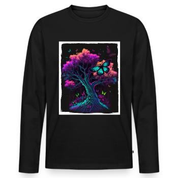 Tree Butterflies Abstract Nature Forest Grunge - Men's Premium Organic Long Sleeve Shirt - black - Front - Nico (187cm)