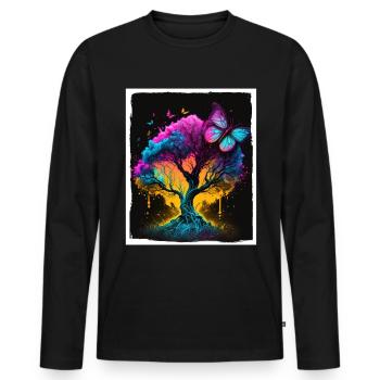 Arbres Papillons Abstrait Nature Forêt Grunge - T-shirt manches longues Premium bio Homme - noir - Devant - Nico (187cm)