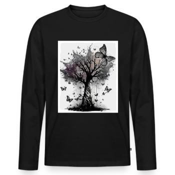 Tree Butterflies Abstract Nature Forest Grunge - Men's Premium Organic Long Sleeve Shirt - black - Front - Nico (187cm)
