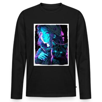 Anime Girl Katze Kätzchen Manga Ink Blume Neon - Männer Premium Bio Langarmshirt - Schwarz - Vorne - Nico (187cm)