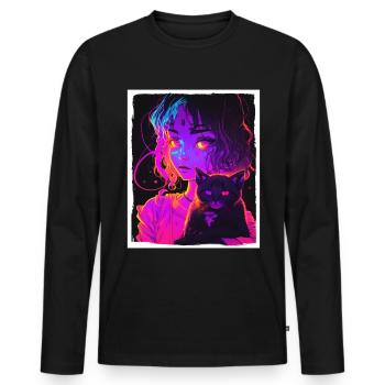 Anime Girl Katze Kätzchen Manga Ink Blume Neon - Männer Premium Bio Langarmshirt - Schwarz - Vorne - Nico (187cm)