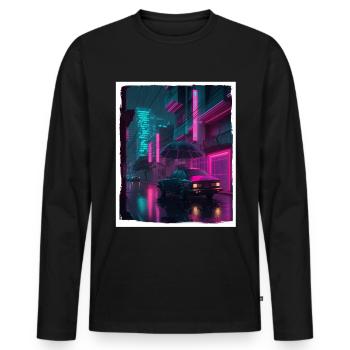 Vaporwave Aestethic Retro Japon Neon Emo Anime - T-shirt manches longues Premium bio Homme - noir - Devant - Nico (187cm)