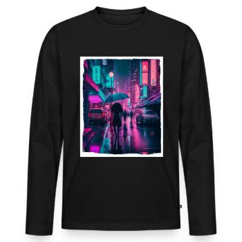 Vaporwave Aestethic Retro Japon Neon Emo Anime - T-shirt manches longues Premium bio Homme - noir - Devant - Nico (187cm)