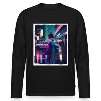 Vaporwave Aestethic Retro Japon Neon Emo Anime - T-shirt manches longues Premium bio Homme - noir - Devant - Nico (187cm)