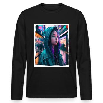 Vaporwave Aestethic Retro Japon Neon Emo Anime - T-shirt manches longues Premium bio Homme - noir - Devant - Nico (187cm)