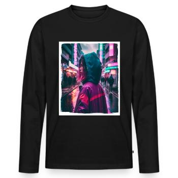 Vaporwave Aestethic Retro Japon Neon Emo Anime - T-shirt manches longues Premium bio Homme - noir - Devant - Nico (187cm)