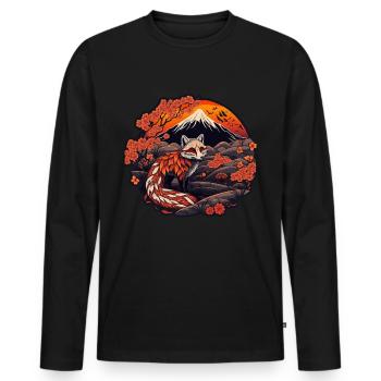 Fox Japan Cherry Blossom Flower Japanese Retro - Men's Premium Organic Long Sleeve Shirt - black - Front - Nico (187cm)