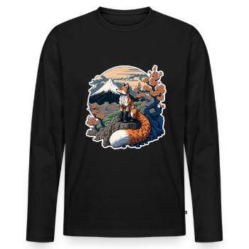 Fox Japan Cherry Blossom Flower Japanese Retro - Men's Premium Organic Long Sleeve Shirt - black - Front - Nico (187cm)