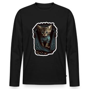 Cute Grey Cat Kitten Jeans Jacket Bag - Men's Premium Organic Long Sleeve Shirt - black - Front - Nico (187cm)
