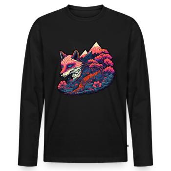 Fox Japan Fleur de cerisier Rétro Japonais - T-shirt manches longues Premium bio Homme - noir - Devant - Nico (187cm)