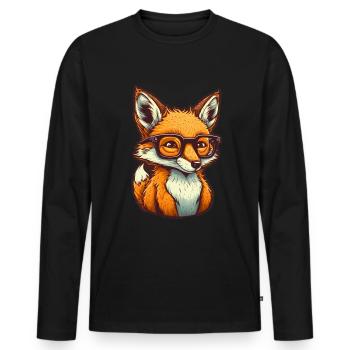 Renard mignon avec des lunettes de lecture Amateur de livres de renard - T-shirt manches longues Premium bio Homme - noir - Devant - Nico (187cm)