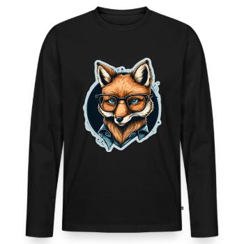 Renard mignon avec des lunettes de lecture Amateur de livres de renard - T-shirt manches longues Premium bio Homme - noir - Devant - Nico (187cm)
