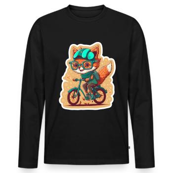 Süßer Fuchs mit Brille Fahrrad Bike Moped Roller - Männer Premium Bio Langarmshirt - Schwarz - Vorne - Nico (187cm)