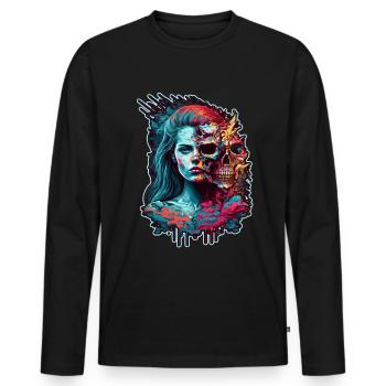 Evil Old Woman Horreur Squelette Démon Bikerin - T-shirt manches longues Premium bio Homme - noir - Devant - Nico (187cm)