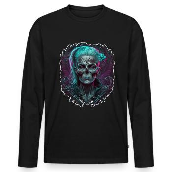 Böse Alte Frau Horror Skelett Dämon Bikerin - Männer Premium Bio Langarmshirt - Schwarz - Vorne - Nico (187cm)