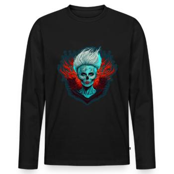 Böse Alte Frau Horror Skelett Dämon Bikerin - Männer Premium Bio Langarmshirt - Schwarz - Vorne - Nico (187cm)