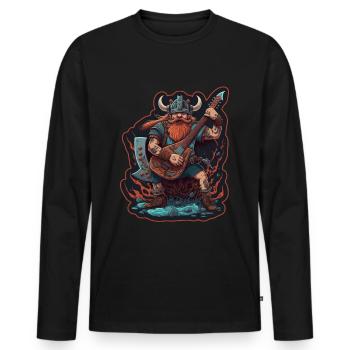Viking Norse Rock Guitare Nordique Abstrait - T-shirt manches longues Premium bio Homme - noir - Devant - Nico (187cm)