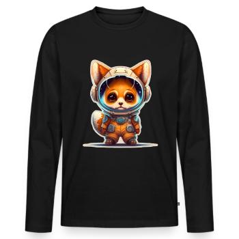 Mignon Fox Space Astronaute Planète Espace - T-shirt manches longues Premium bio Homme - noir - Devant - Nico (187cm)