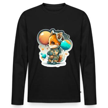 Mignon Fox Space Astronaute Planète Espace - T-shirt manches longues Premium bio Homme - noir - Devant - Nico (187cm)