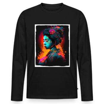 Fleurs de cerisier du Japon Geisha Neon - T-shirt manches longues Premium bio Homme - noir - Devant - Nico (187cm)