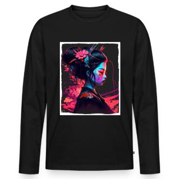 Fleurs de cerisier du Japon Geisha Neon - T-shirt manches longues Premium bio Homme - noir - Devant - Nico (187cm)