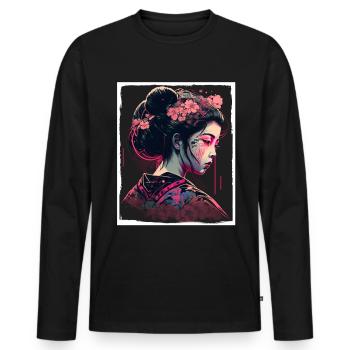 Fleurs de cerisier du Japon Geisha Neon - T-shirt manches longues Premium bio Homme - noir - Devant - Nico (187cm)