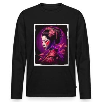 Fleurs de cerisier du Japon Geisha Neon - T-shirt manches longues Premium bio Homme - noir - Devant - Nico (187cm)