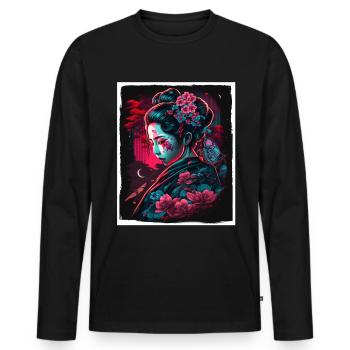 Fleurs de cerisier du Japon Geisha Neon - T-shirt manches longues Premium bio Homme - noir - Devant - Nico (187cm)