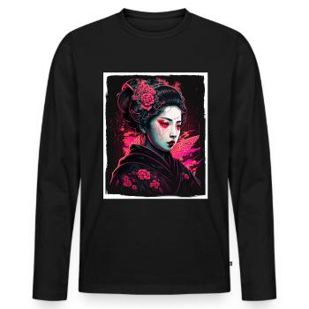 Japan Kirschblüte Blumen Japanisch Geisha Neon - Männer Premium Bio Langarmshirt - Schwarz - Vorne - Nico (187cm)