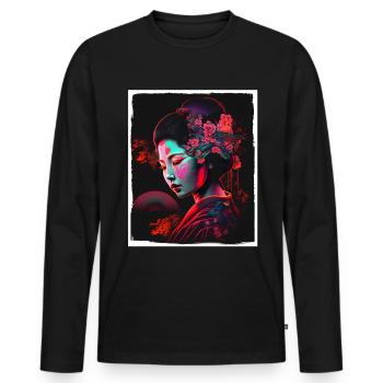 Fleurs de cerisier du Japon Geisha Neon - T-shirt manches longues Premium bio Homme - noir - Devant - Nico (187cm)