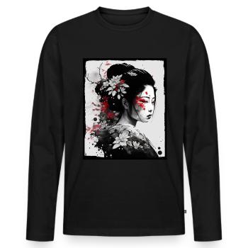 Fleurs de cerisier du Japon Geisha Neon - T-shirt manches longues Premium bio Homme - noir - Devant - Nico (187cm)
