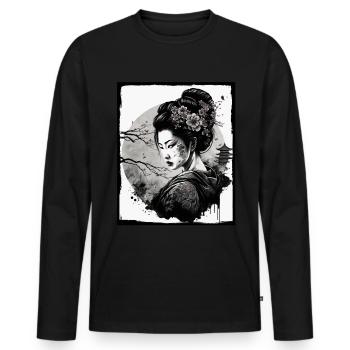 Fleurs de cerisier du Japon Geisha Neon - T-shirt manches longues Premium bio Homme - noir - Devant - Nico (187cm)