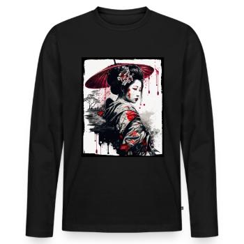 Fleurs de cerisier du Japon Geisha Neon - T-shirt manches longues Premium bio Homme - noir - Devant - Nico (187cm)