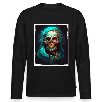 Böse Alte Frau Horror Skelett Dämon Bikerin - Männer Premium Bio Langarmshirt - Schwarz - Vorne - Nico (187cm)