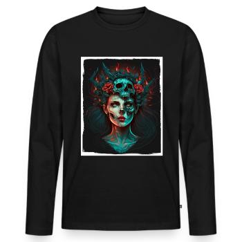Böse Alte Frau Horror Skelett Dämon Bikerin - Männer Premium Bio Langarmshirt - Schwarz - Vorne - Nico (187cm)