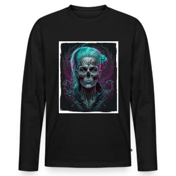 Böse Alte Frau Horror Skelett Dämon Bikerin - Männer Premium Bio Langarmshirt - Schwarz - Vorne - Nico (187cm)