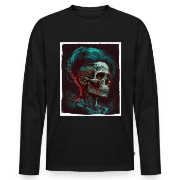Böse Alte Frau Horror Skelett Dämon Bikerin - Männer Premium Bio Langarmshirt - Schwarz - Vorne - Nico (187cm)