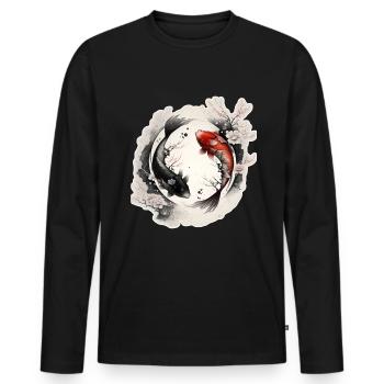 Japan Koi Fish Carp Japanese Cherry Blossom - Men's Premium Organic Long Sleeve Shirt - black - Front - Nico (187cm)